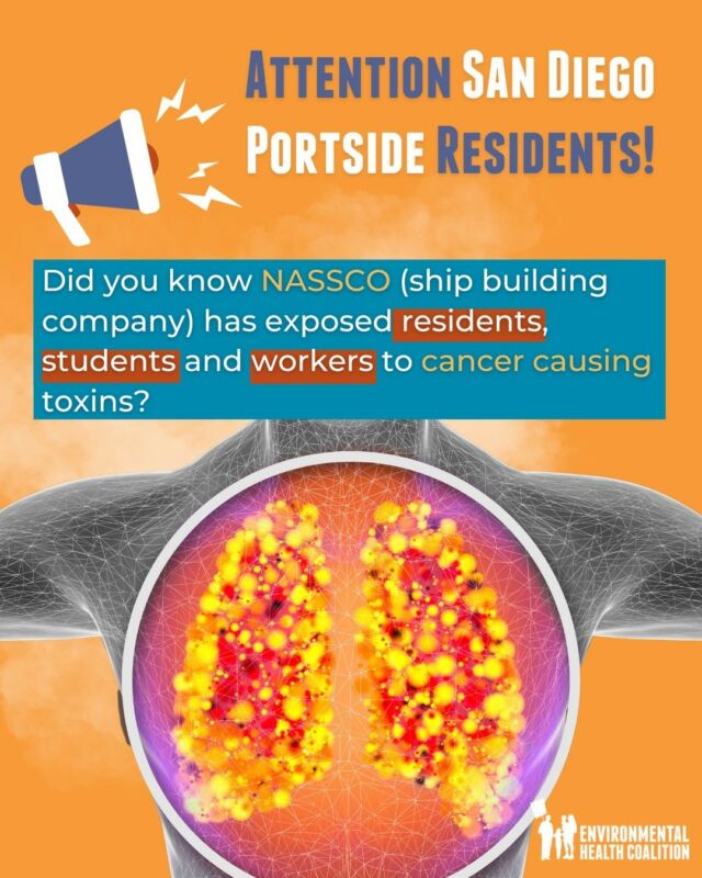 NASSCO, a steel and ship building company in Barrio Logan, is actively emitting cancer-causing chemicals into the air our friends, families, and neighbors breathe every day!😷 
👀 Please join the online ZOOM meeting this coming Tuesday and urge them to move faster with the risk reduction efforts. 
Let us know if you would like a reminder before the meeting 
WHEN: Tuesday, July 18th, 2023
WHERE: Online via ZOOM: bit.ly/NASSCO-HRA OR link in our bio
TIME: 5:00PM
#EHC #EnvironmentalJustice #ClimateJustice #EnvironmentalJustice #EnvironmentalRacism #CleanAirNow #ToxicPollution #PortsideCommunities #BarrioLogan #NationalCity #PacificShipRepair #ShipYard #SanDiego #EnvironmentalRacism
